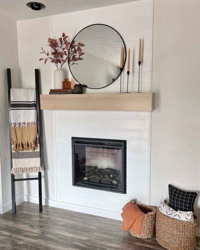 White Shiplap Fireplace Anchors Serene Space