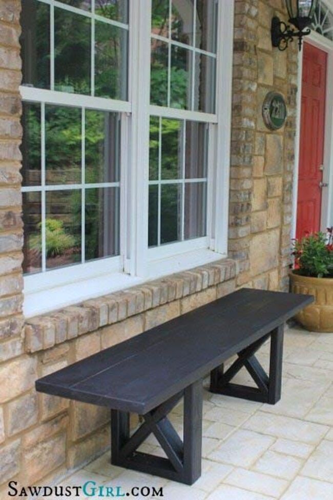 Charcoal X-Frame Bench Industrial Garden Accent