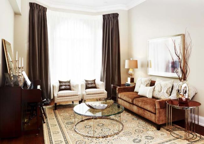 Vertical Brown Drapes Expanding Space
