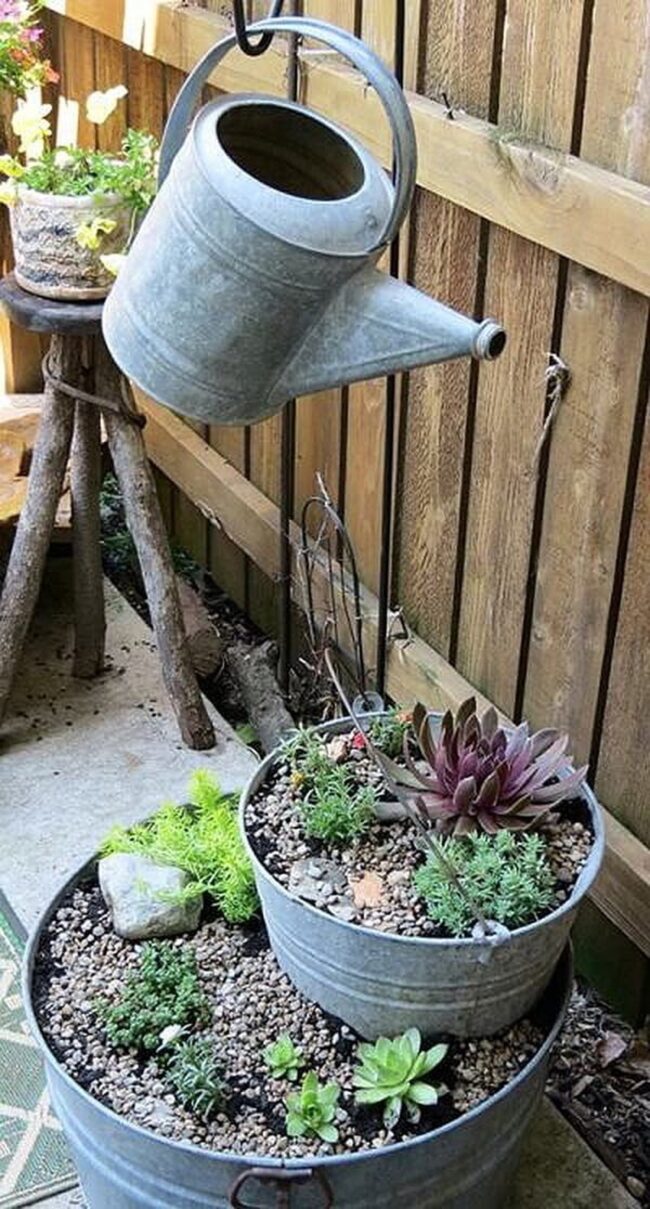Vertical Succulent Metal Bucket Tower