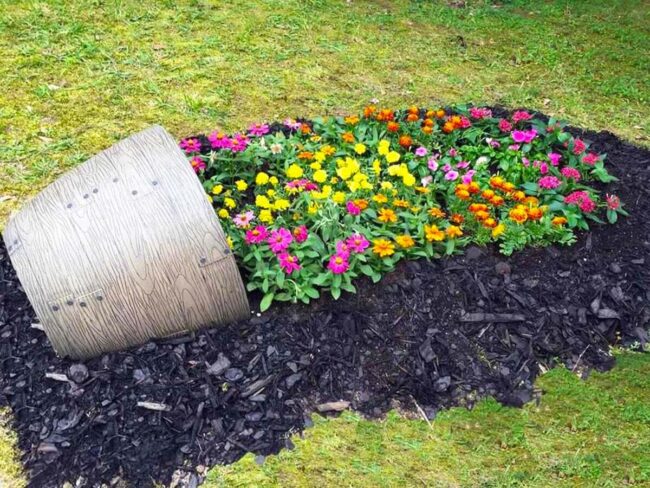 Wooden Barrel Bursting Colorful Wildflowers