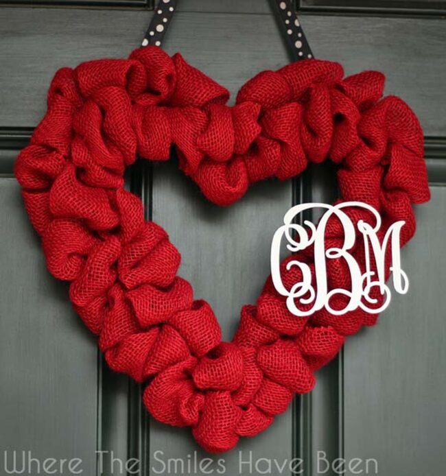 Crimson Burlap Heart Welcome Wreath