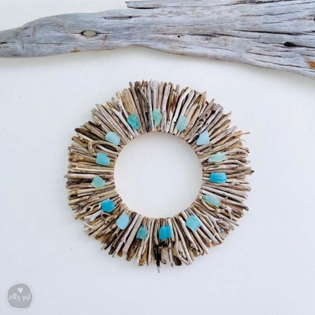 Aqua Sea Glass Coastal Driftwood