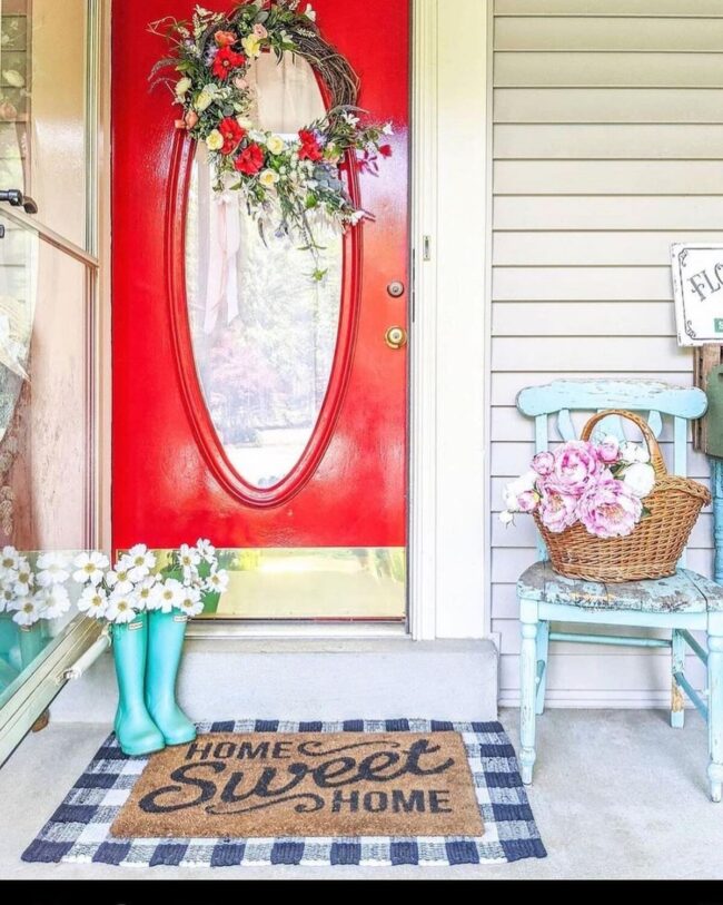 Vintage Blooms Meet Colorful Door