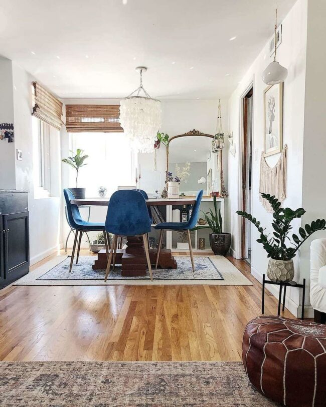 Crimson Chairs Dance Around Wooden Table