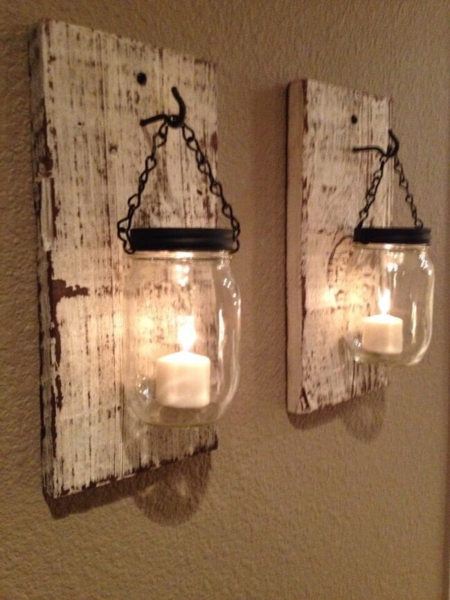 Weathered Wood Rustic Jar Sconces