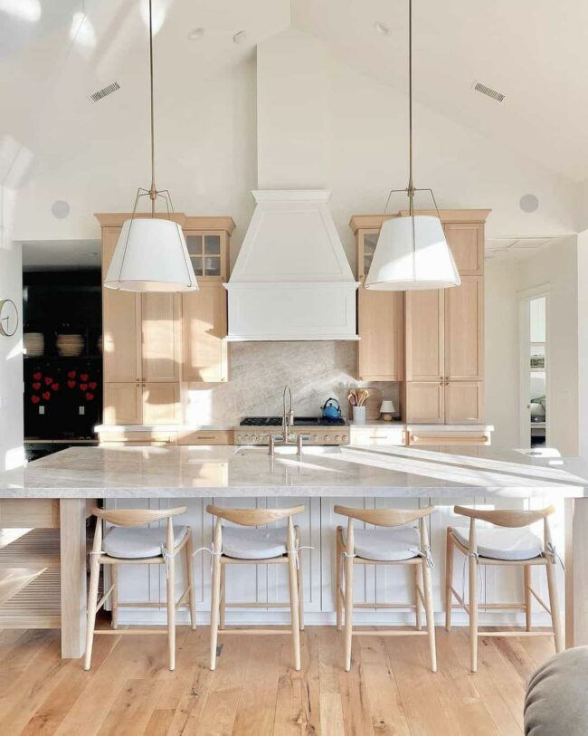 White Quartz Island Meets Wooden Warmth