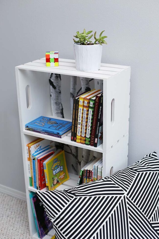 Crisp White Wooden Crate Bookshelf