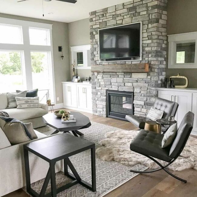 Stone Gray Fireplace Central Living Focal