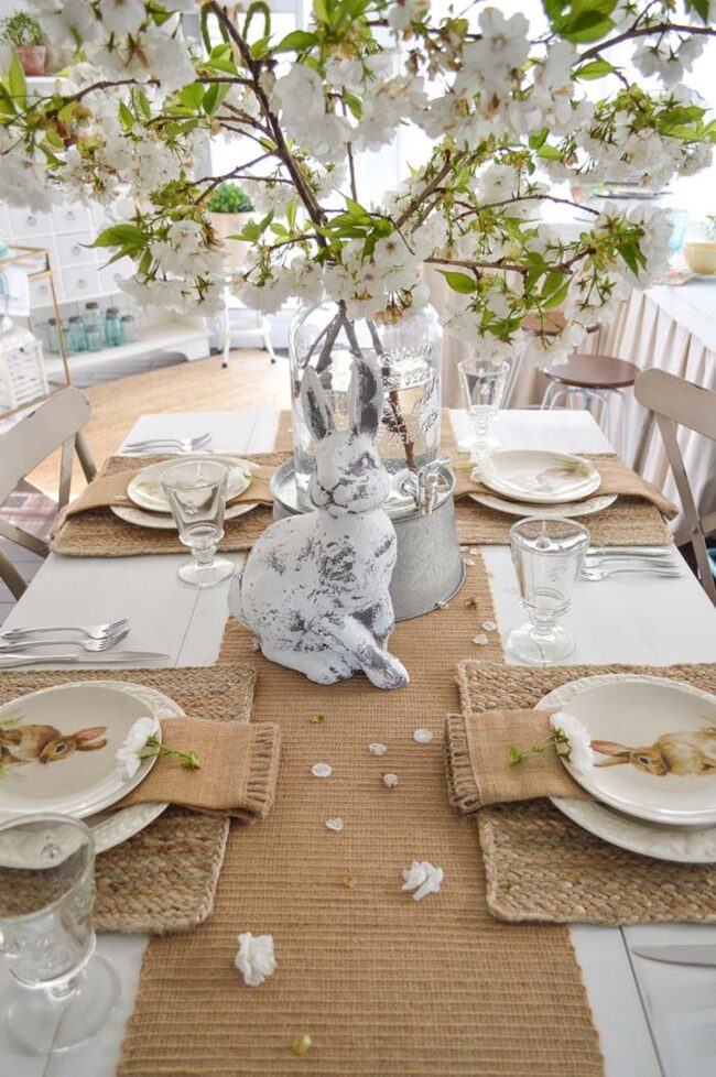 Ivory Bunny Blooms Tablescape Centerpiece