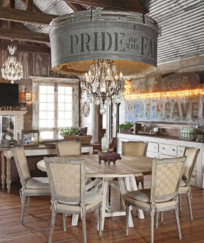 Vintage Tin Chandelier Dining Drama