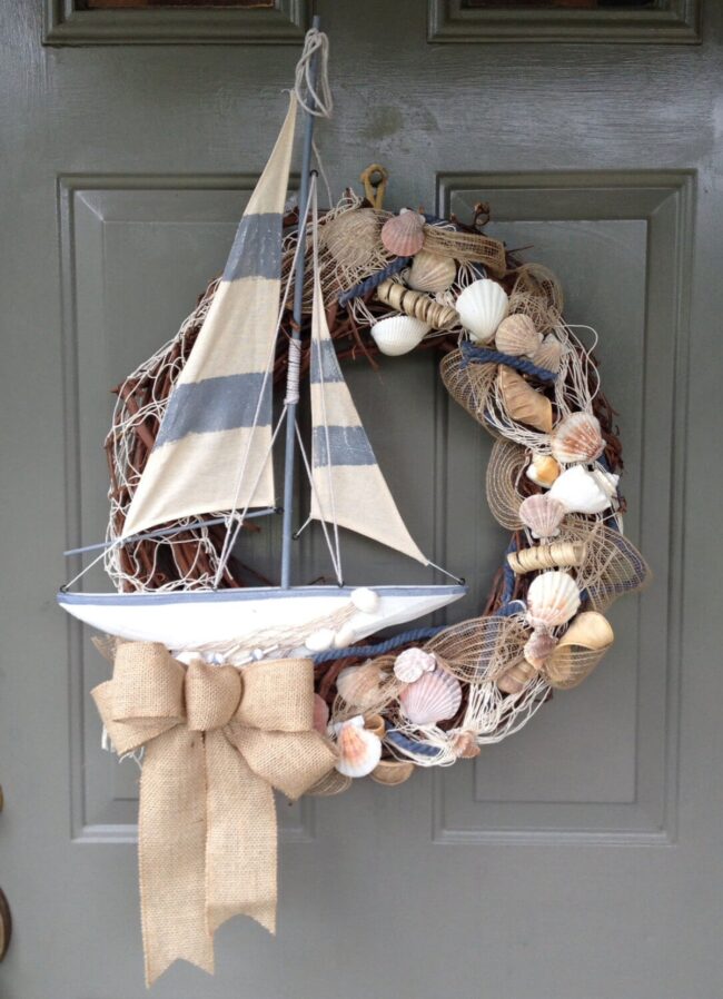 Nautical Sailboat Seashell Wreath