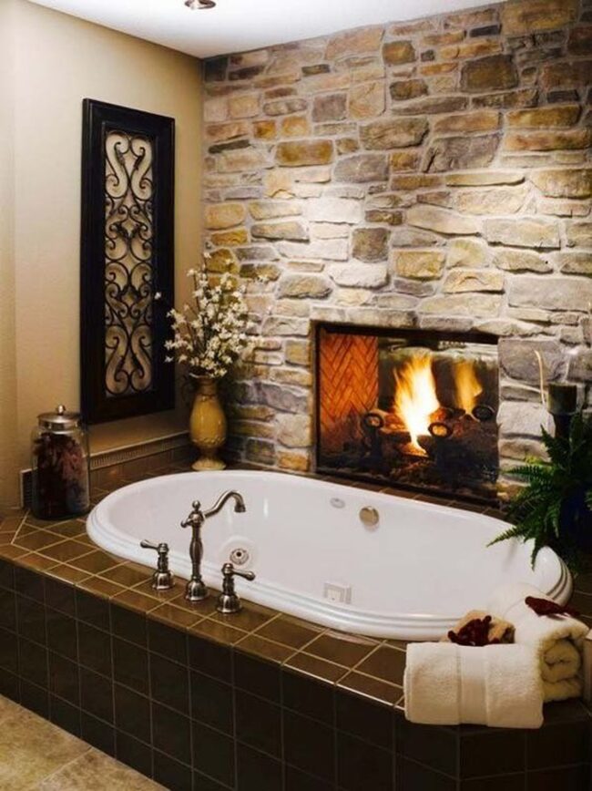 Fireside Bath: Flames Meet Tranquility