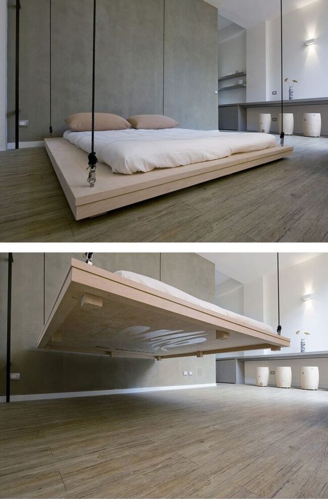 Ceiling-Suspended Convertible Sleeping Platform