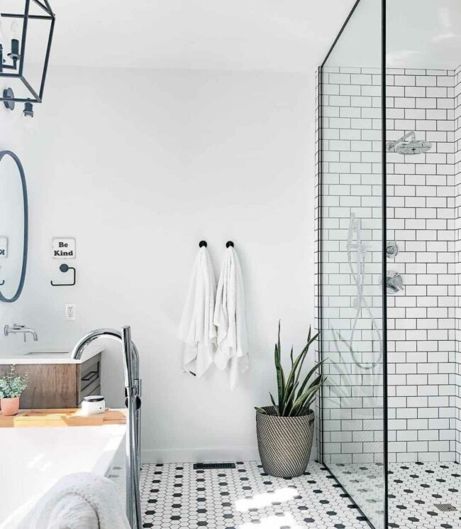 Monochrome Hexagon Tiles Modernize Bathroom