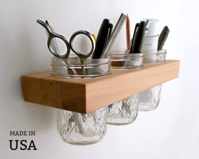Rustic Mason Jar Wooden Shelf