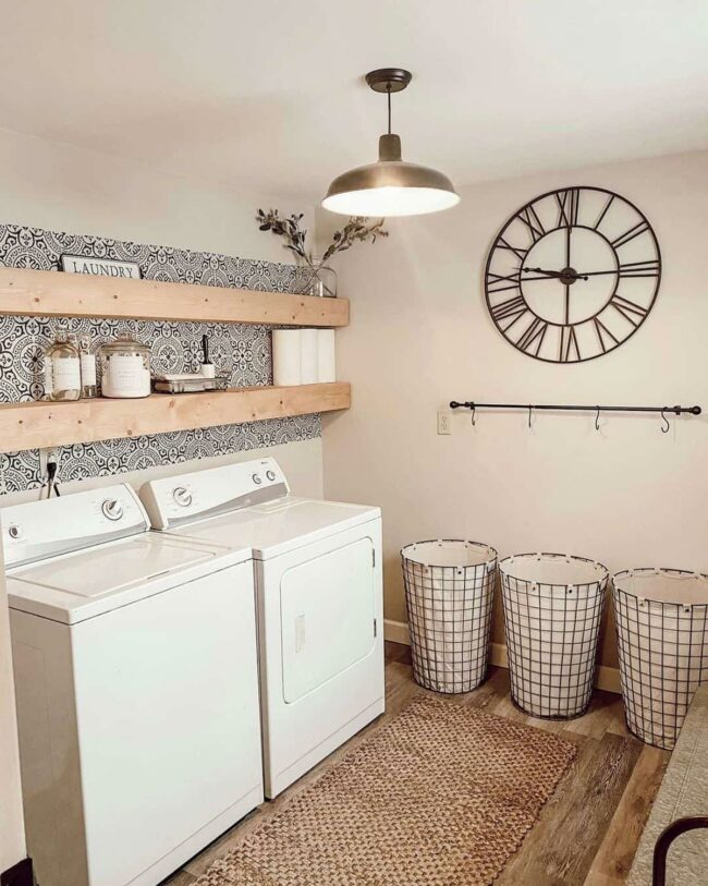 Industrial Charcoal Shelves Frame Laundry Space