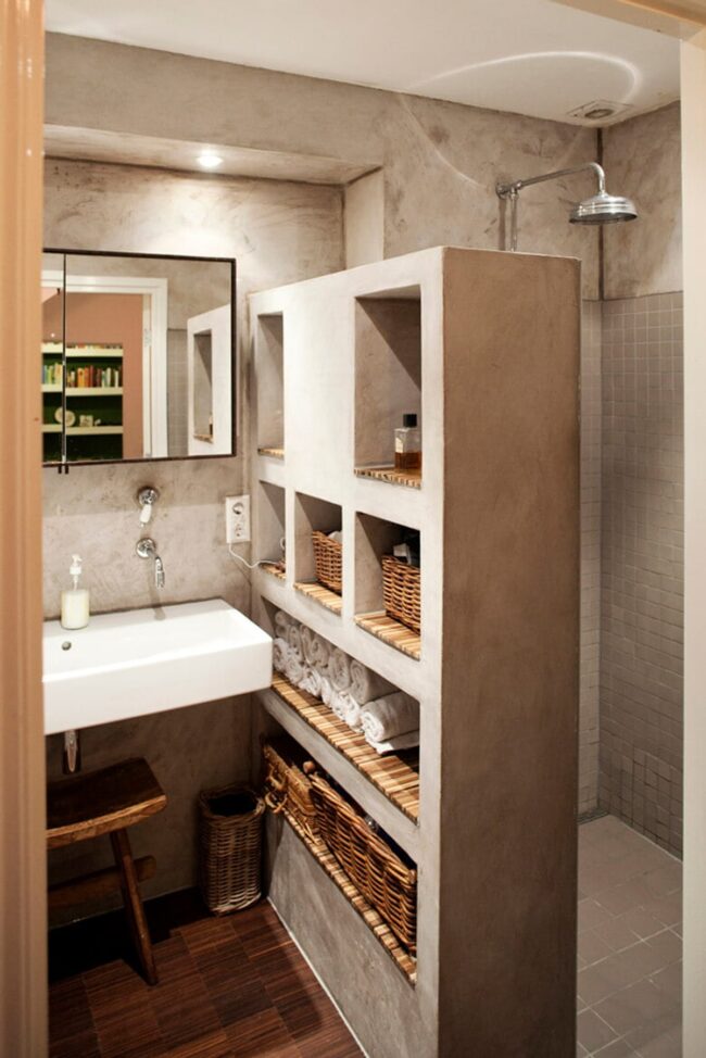 Concrete Shower Wall Storage Solution