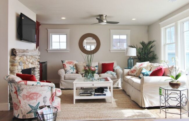 Marble Stone Fireplace Meets Driftwood