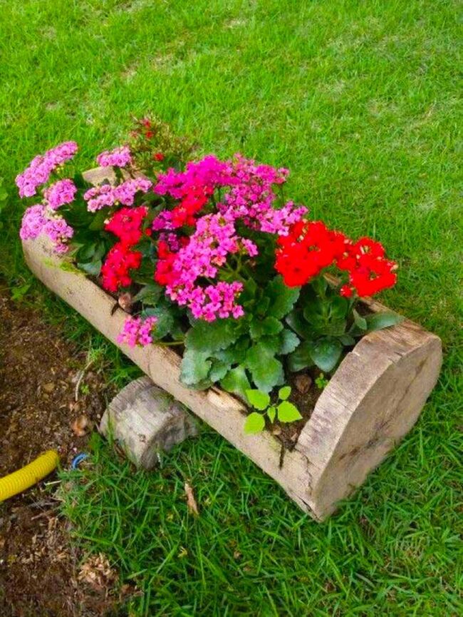 Wooden Garden Vessel Blooming Wildly