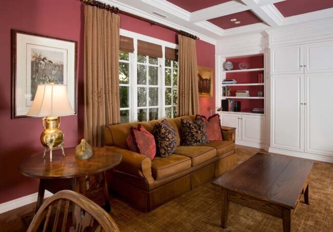 Crimson Depths Embrace Wood Warmth