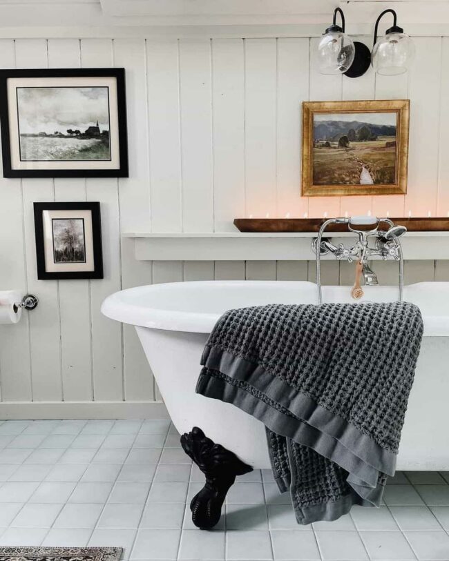 White Vertical Lines Elevate Bathroom Sanctuary