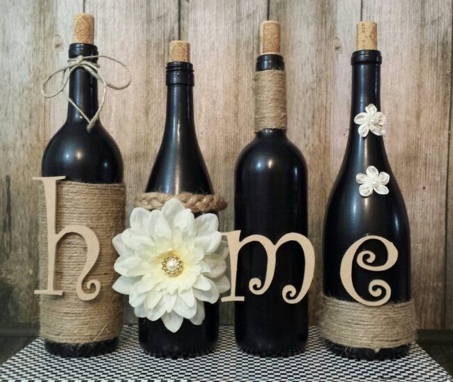 Rustic Floral Twine Wine Bottles