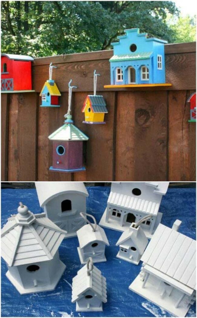 Whimsical Birdhouses Dancing Fence Line