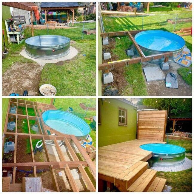 Wooden Deck Embraces Refreshing Stock Tank