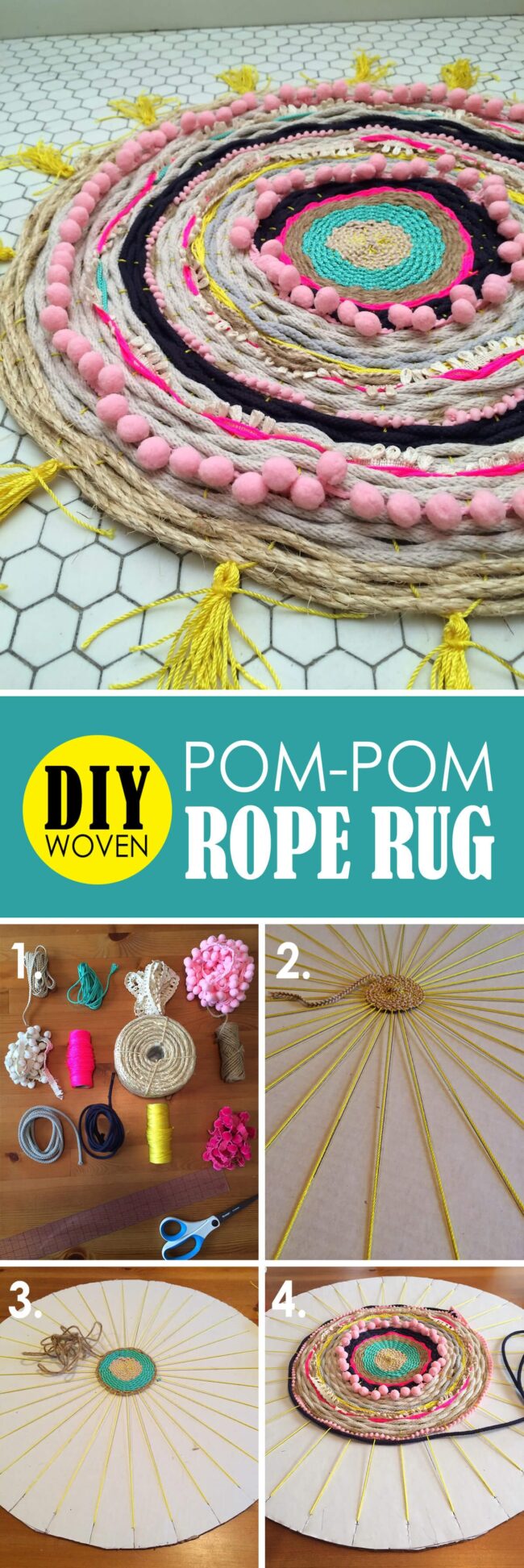 Rustic Rope Pom-Pom Rug
