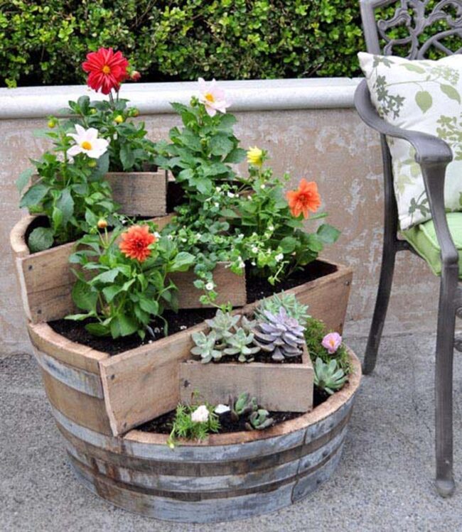 Wooden Barrel Gardens: Recycled Green Sanctuary