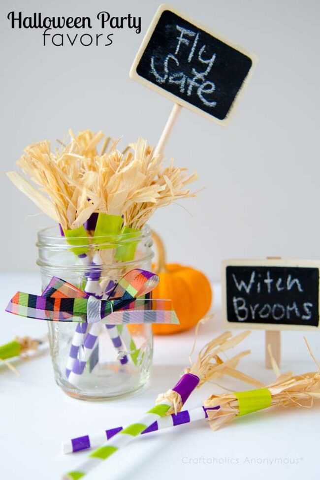 Midnight Orange Straw Witch Brooms