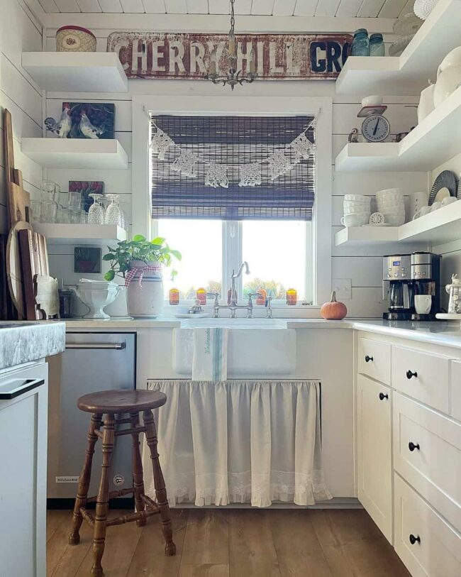 Curved Wood Shelves Anchor Kitchen Charm