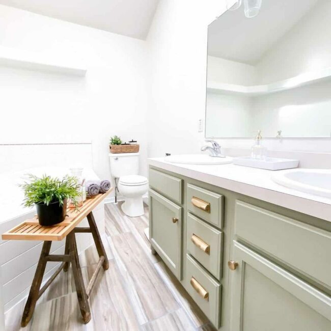 Emerald Green Vanity Refreshes Bathroom