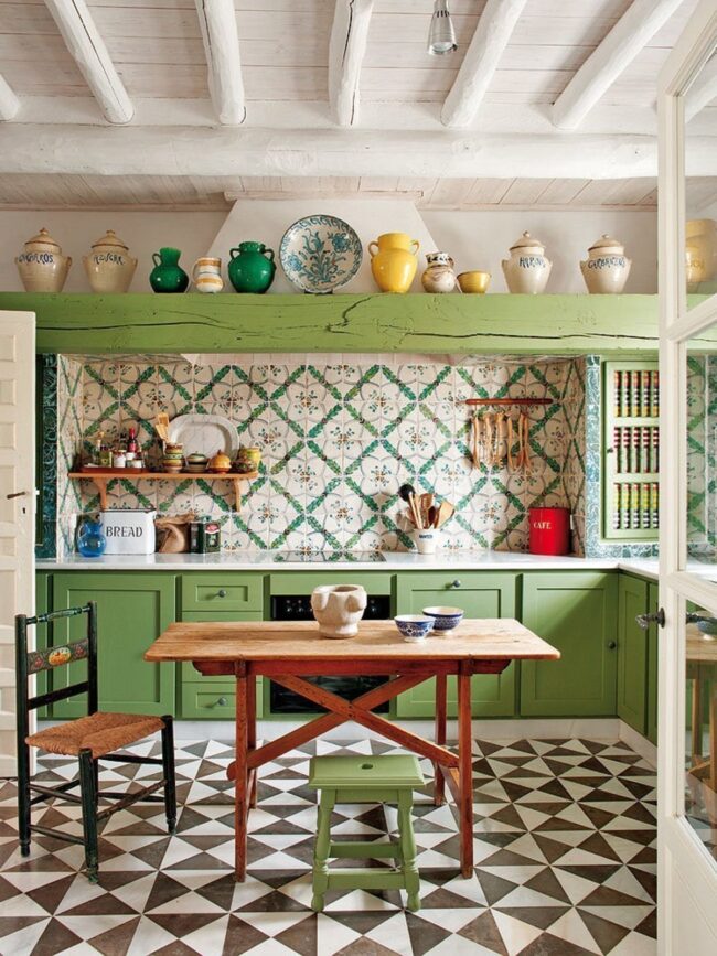 Green Rustic Manises Kitchen Tiles
