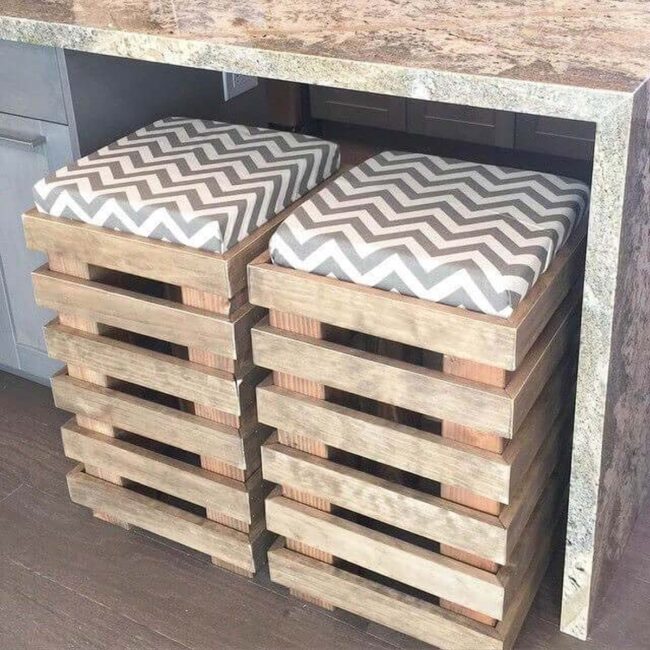 Chevron Wood Stools Bold Graphic Comfort