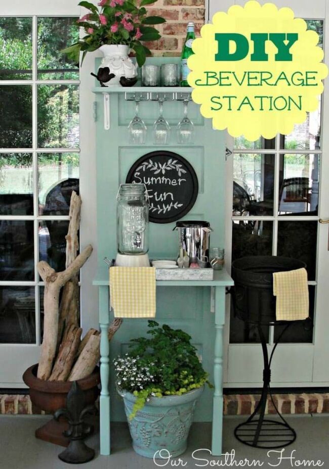 Weathered Door Becomes Backyard Bar Centerpiece