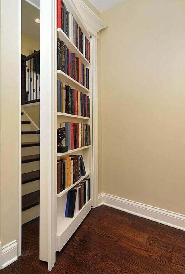 Hidden Passage Wooden Stair Bookshelf