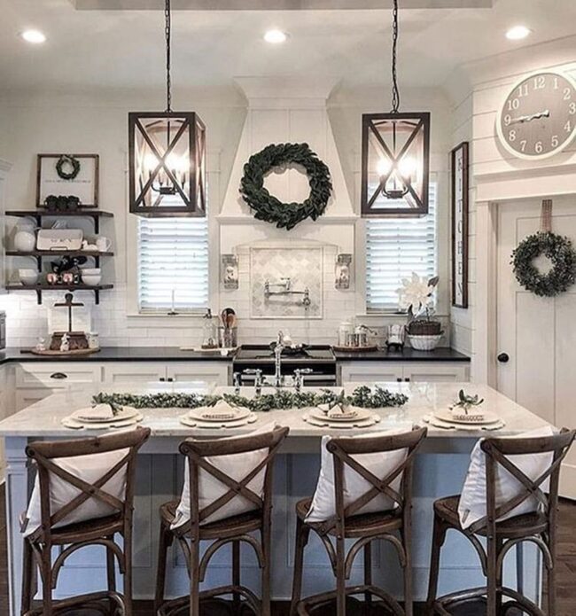 Marble Shine Meets Wooden Bar Stools
