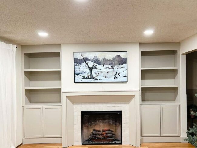 Beige Shelves Framing Fireside Memories
