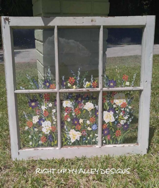 Summer Blooms on Weathered Window Glass