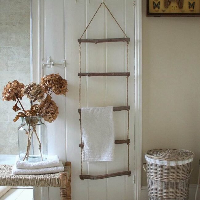 Rustic Wooden Ladder Towel Rack