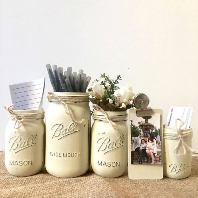 Pastel Burlap Farmhouse Desk Jars