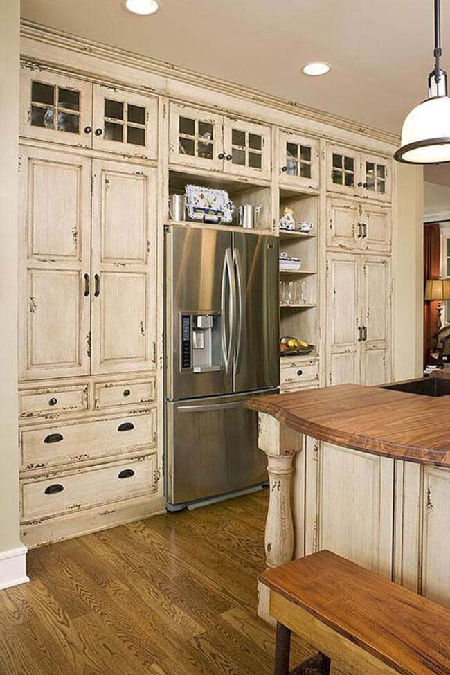 Weathered White Pantry Cabinets Charm