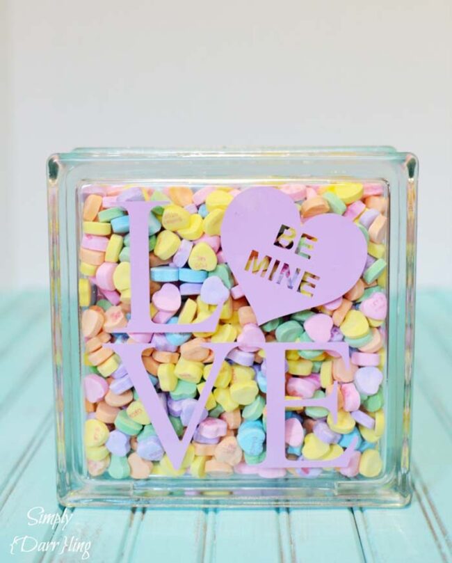 Pink Hearts Glass Block Romance