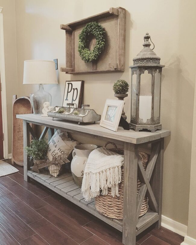 Weathered Gray Farmhouse Console Table