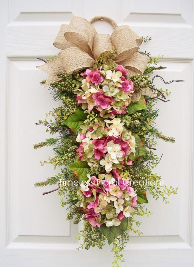Cascading Blue Hydrangea Wreath