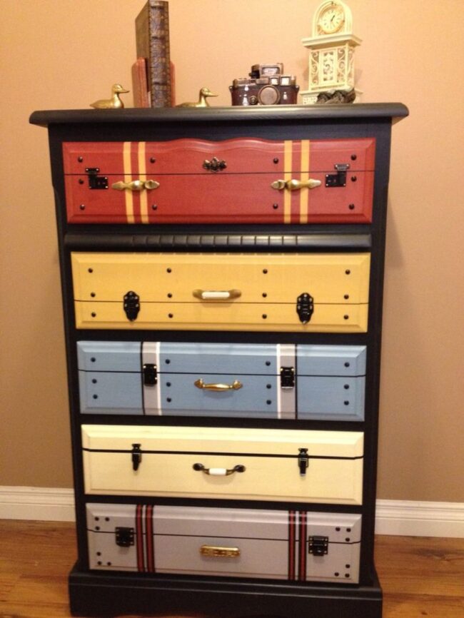Vintage Luggage Drawers Burst Color