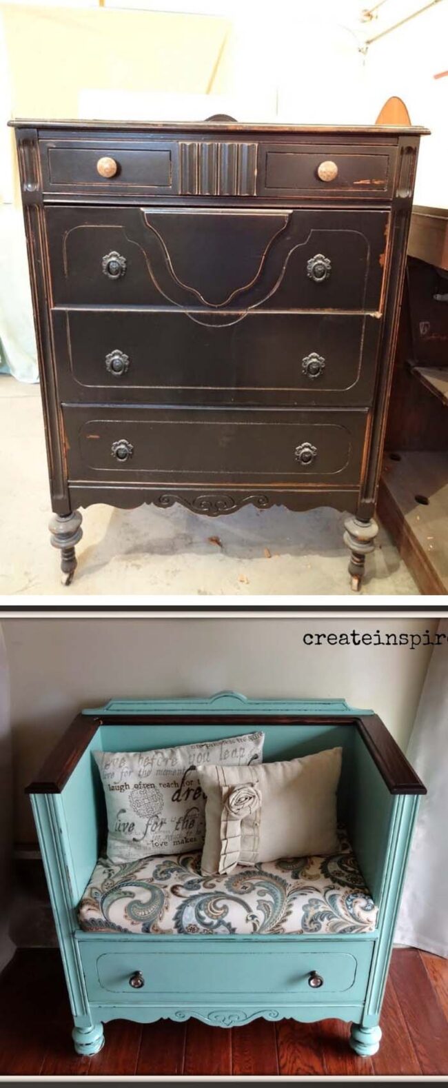 Vintage Wooden Dresser Reborn Bench