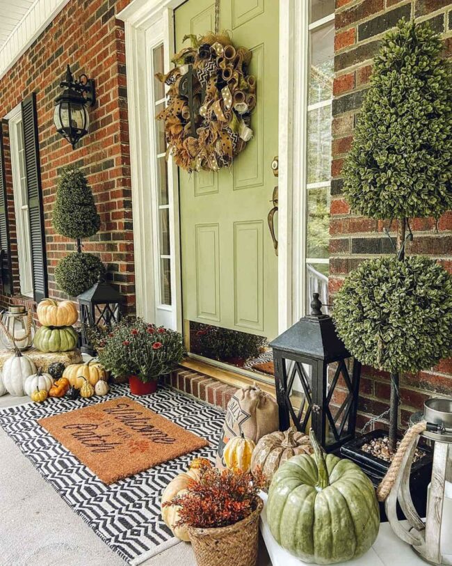 Fresh Green Door Meets Autumn Brick